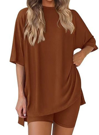 Casual Oversized 2-Piece Lounge Set with Crewneck & Split Hem
