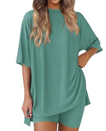 Casual Oversized 2-Piece Lounge Set with Crewneck & Split Hem