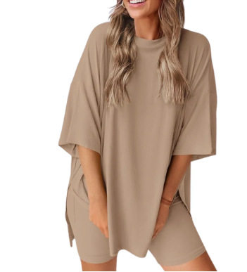 Casual Oversized 2-Piece Lounge Set with Crewneck & Split Hem