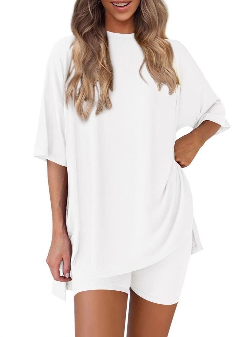 Casual Oversized 2-Piece Lounge Set with Crewneck & Split Hem