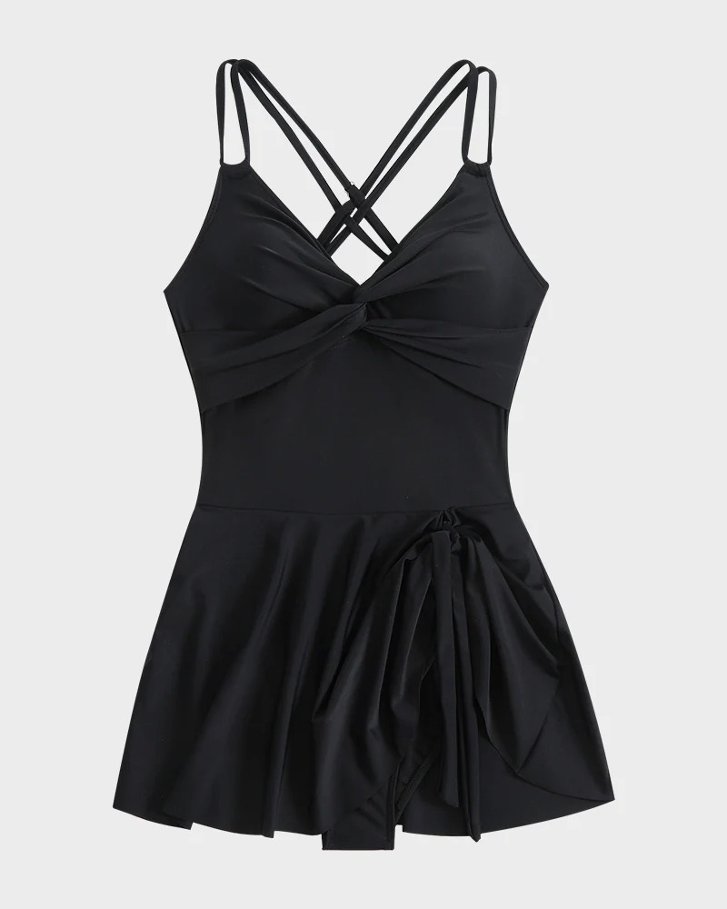 Knot Hem Ruched One-Piece Swim Dress