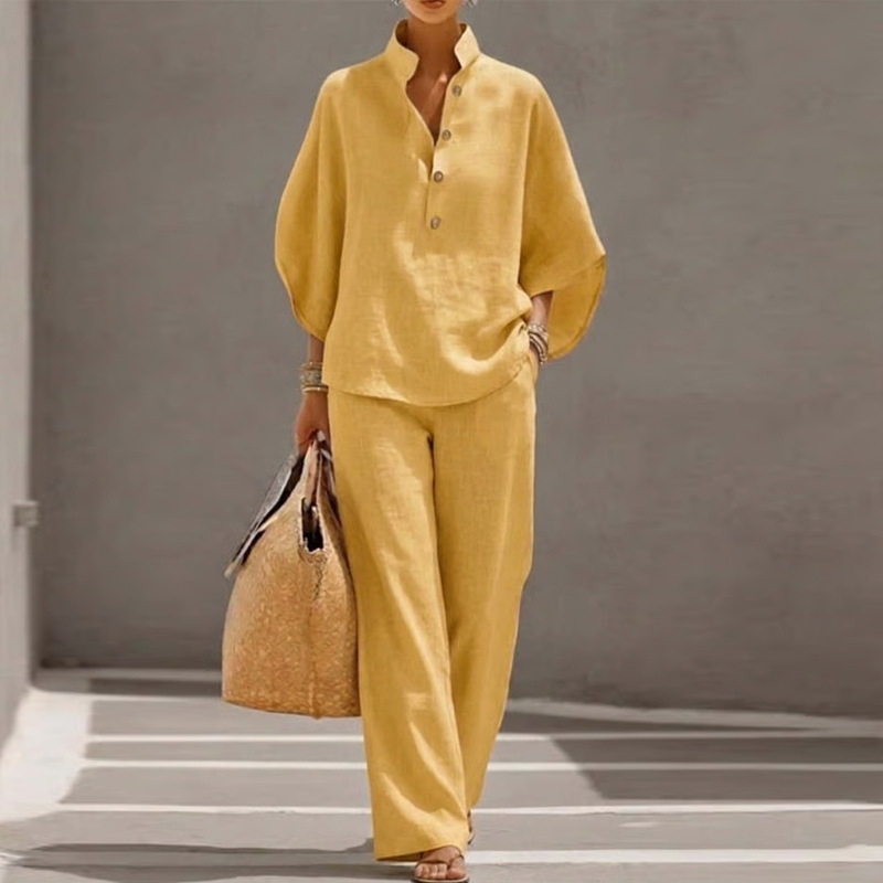 Women's Batwing Sleeve Linen Cotton Two-Piece Set