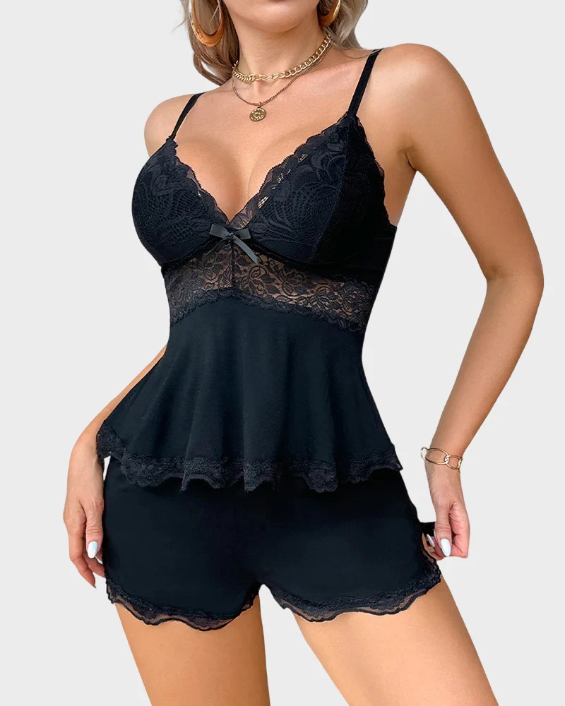 Silky Lace Flowy Cami & Shorts Set