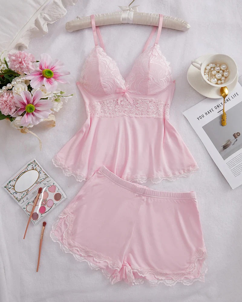 Silky Lace Flowy Cami & Shorts Set