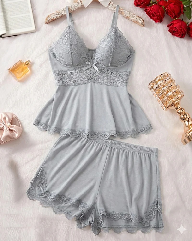 Silky Lace Flowy Cami & Shorts Set