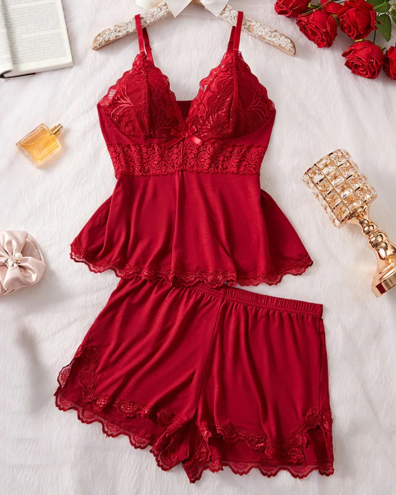 Silky Lace Flowy Cami & Shorts Set