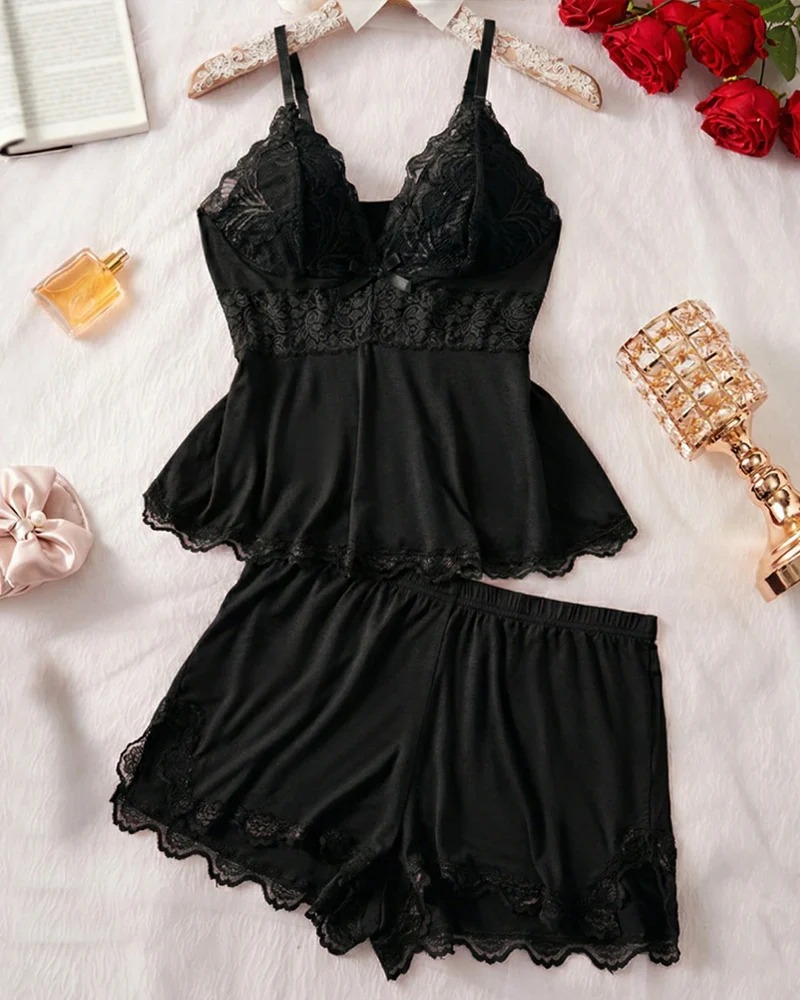 Silky Lace Flowy Cami & Shorts Set