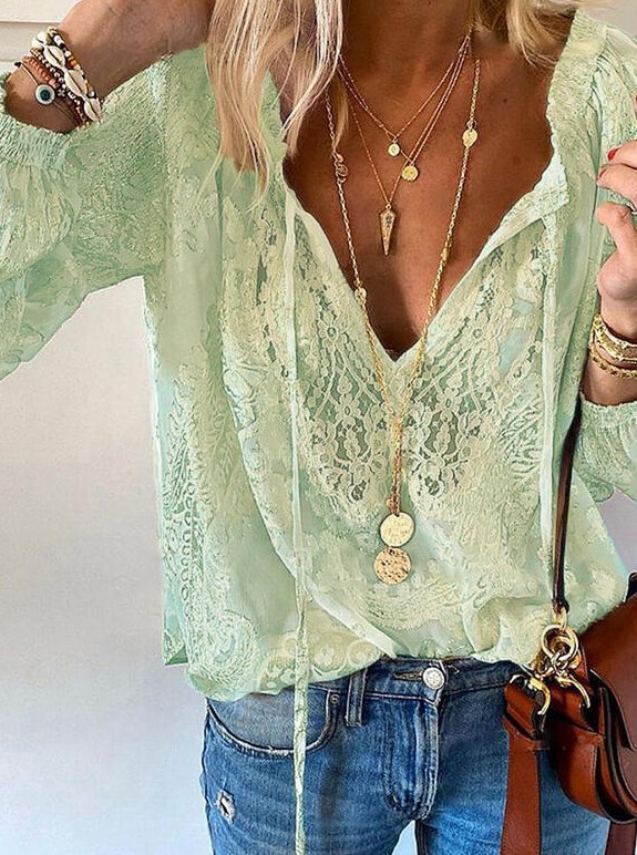 Loose Fit Printed Lace Shirt Temperament Pure Lace Design