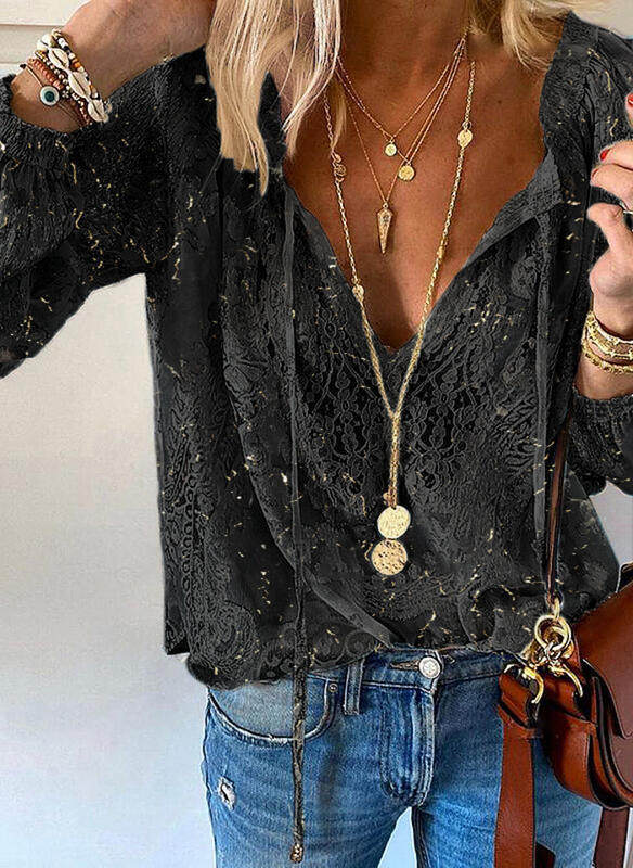 Loose Fit Printed Lace Shirt Temperament Pure Lace Design