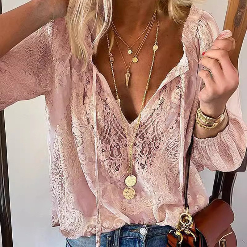 Loose Fit Printed Lace Shirt Temperament Pure Lace Design
