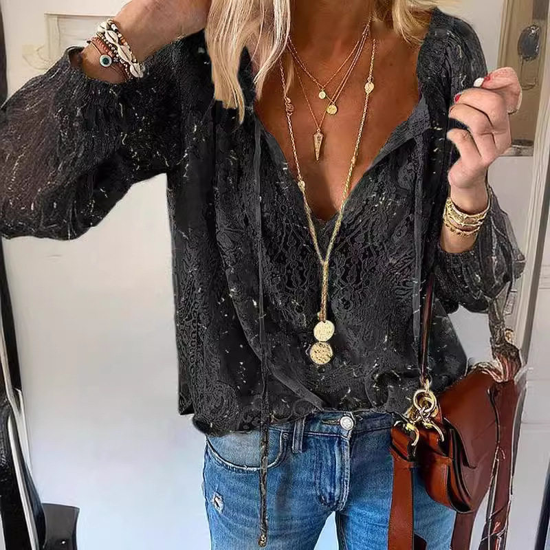 Loose Fit Printed Lace Shirt Temperament Pure Lace Design