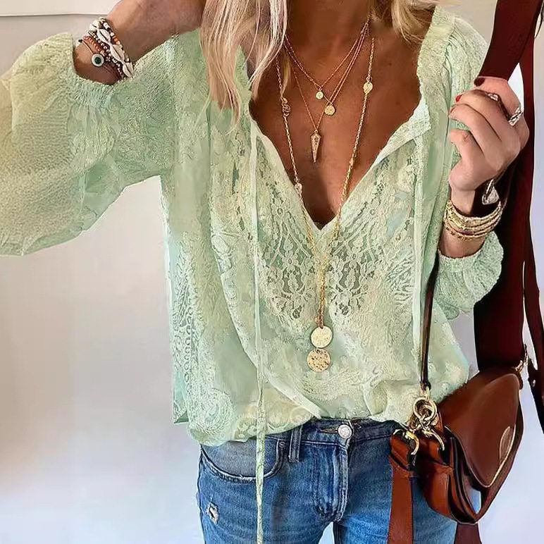 Loose Fit Printed Lace Shirt Temperament Pure Lace Design
