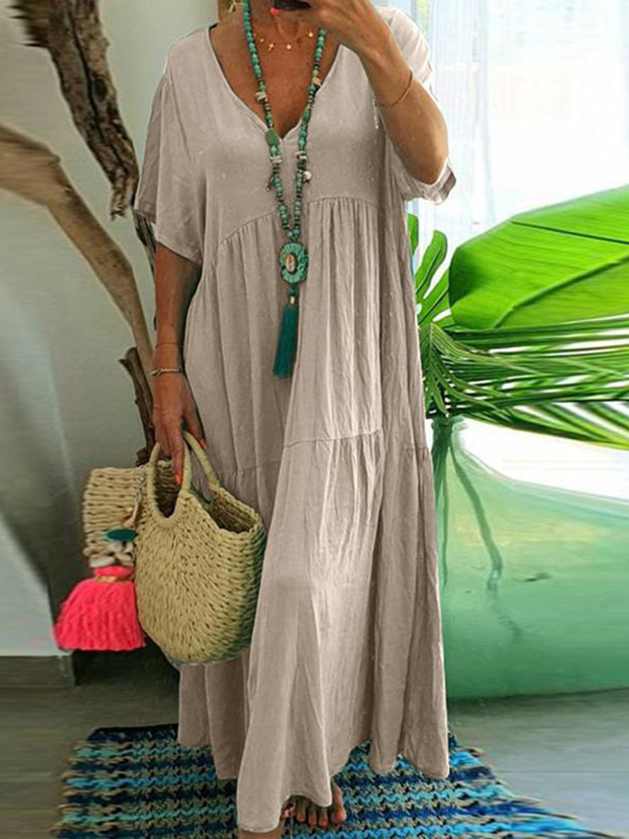 New V-neck Irregular Multi-color Multi-code Long Swing Dress