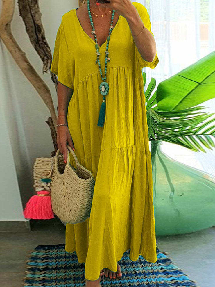 New V-neck Irregular Multi-color Multi-code Long Swing Dress