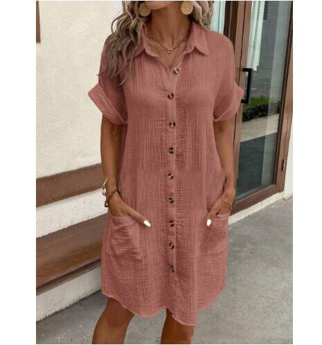 Summer Simple Large V-neck Button Dress For Women