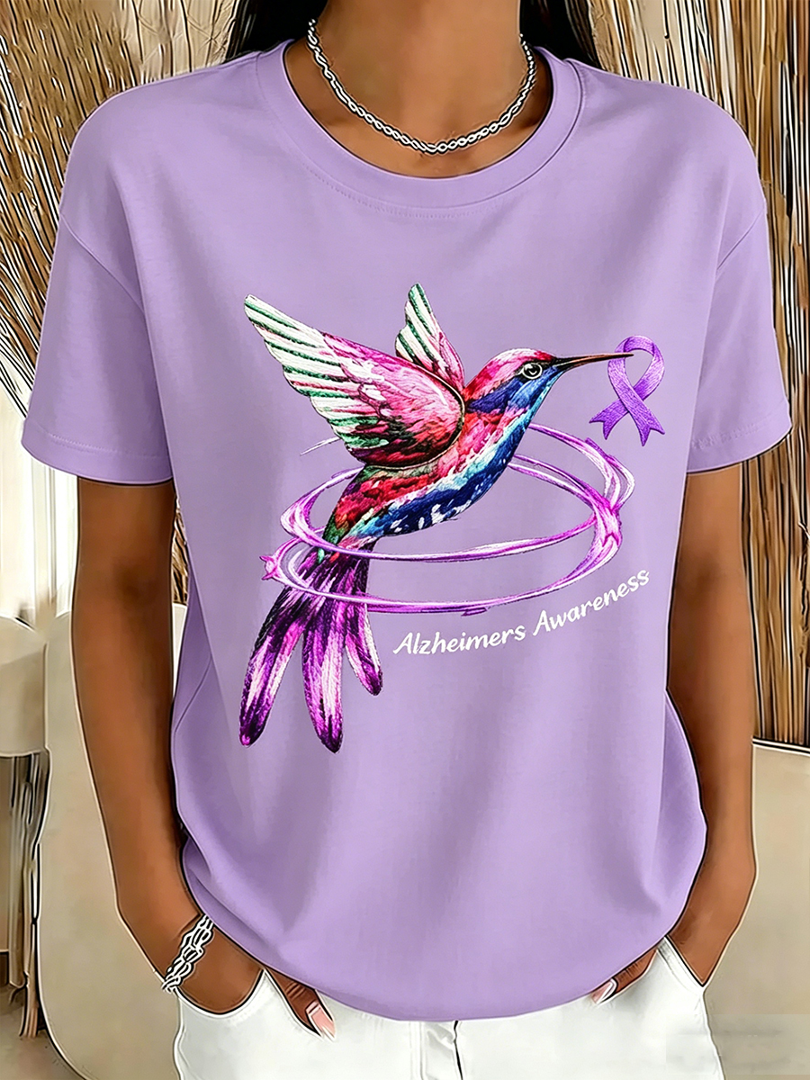 Alzheimer's Awareness Hummingbird Purple Ribbon T-Shirt