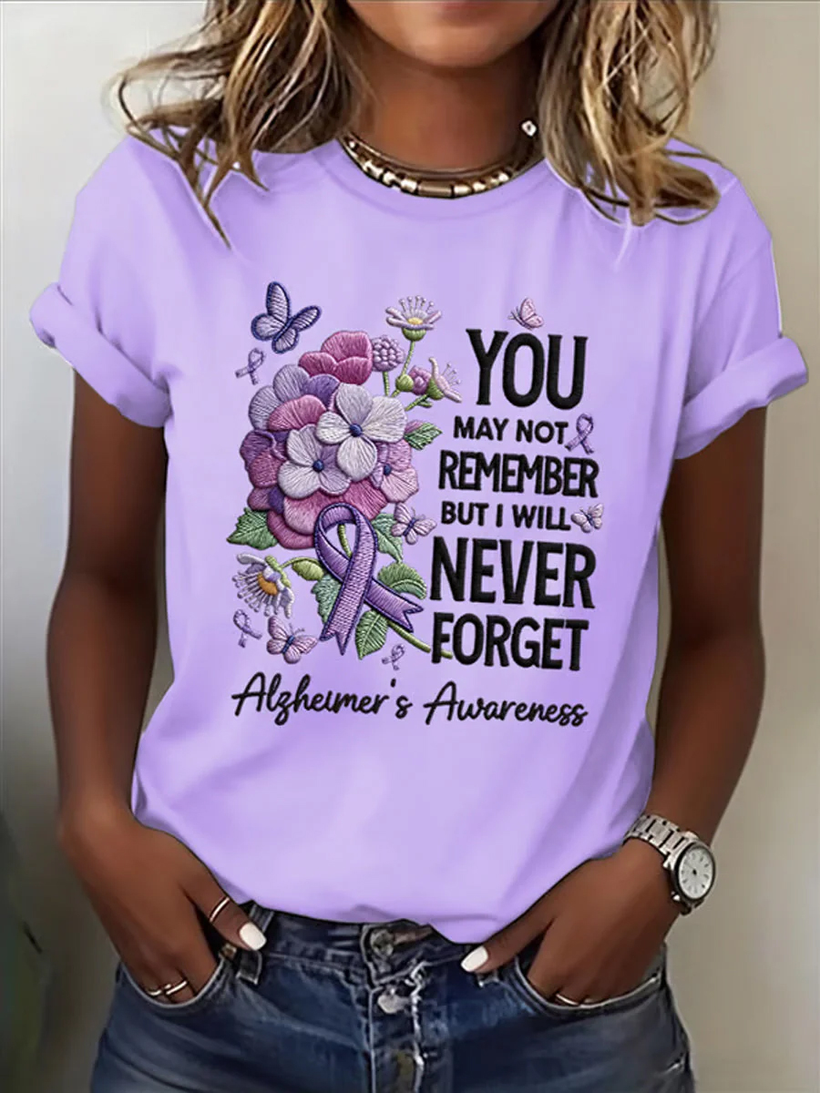 Women Motivational Alzheimer's Awareness Inspirational Floral Graphic T-Shirt