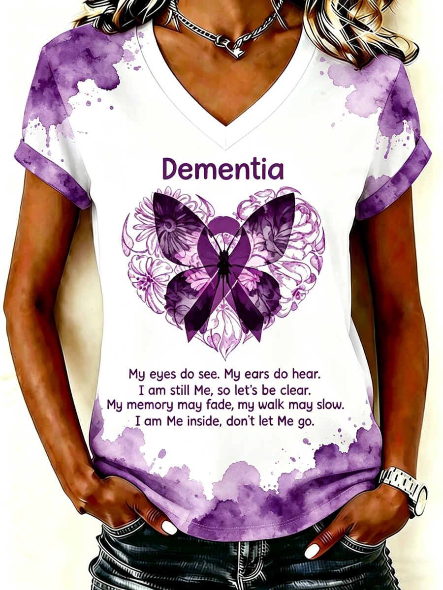 Women'S Purple Butterfly Ribbon Print T-Shirt