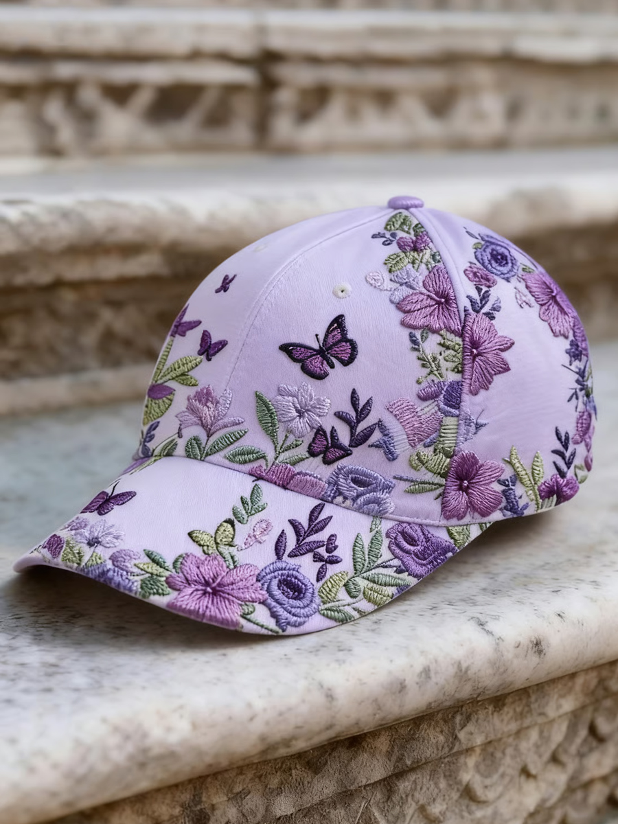 Light Purple Floral Butterfly Baseball Cap