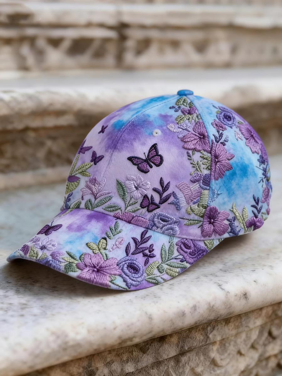 Light Purple Floral Butterfly Baseball Cap