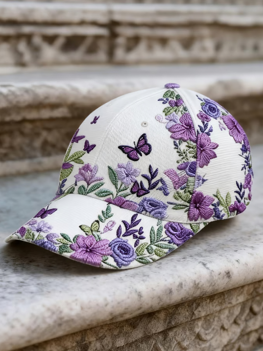 Light Purple Floral Butterfly Baseball Cap