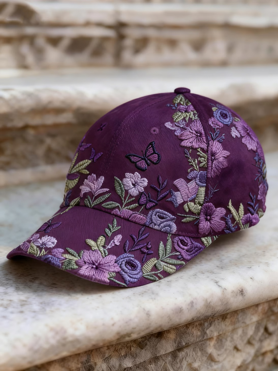 Light Purple Floral Butterfly Baseball Cap