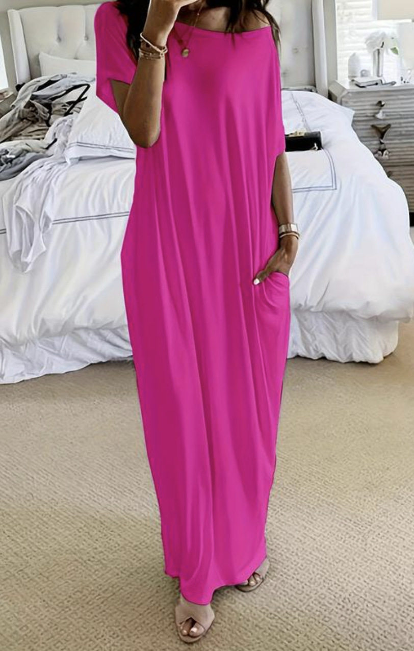 Off-Shoulder Batwing Sleeve Maxi Lounge Dress