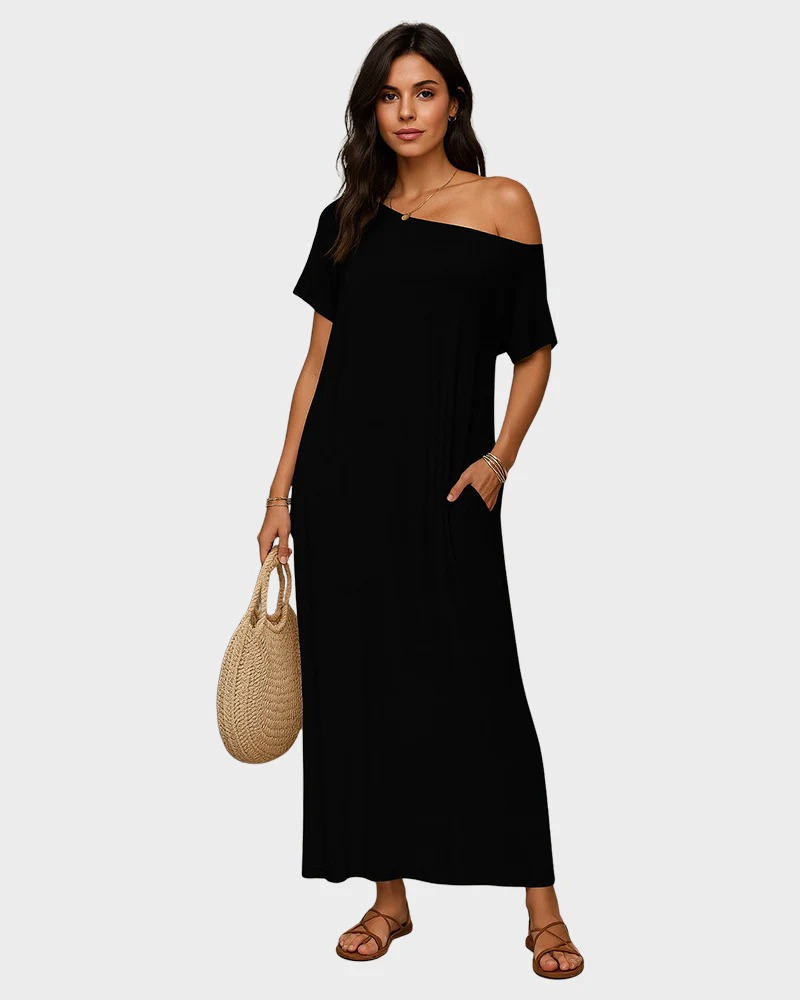 Off-Shoulder Batwing Sleeve Maxi Lounge Dress