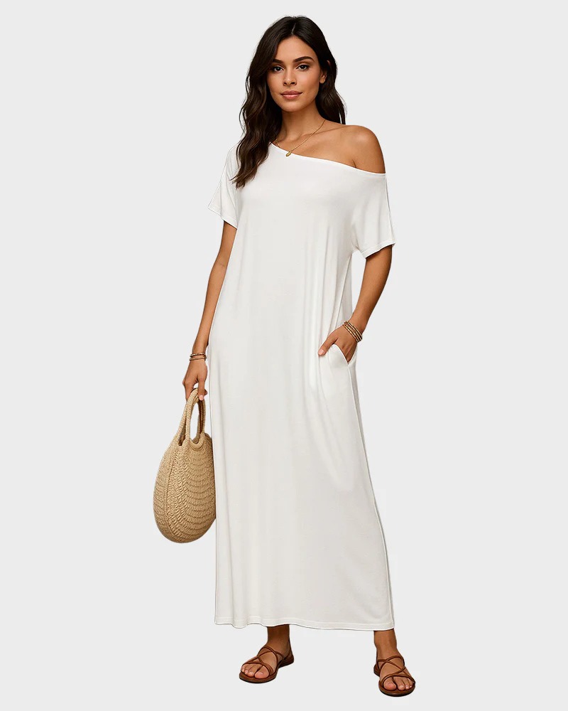 Off-Shoulder Batwing Sleeve Maxi Lounge Dress
