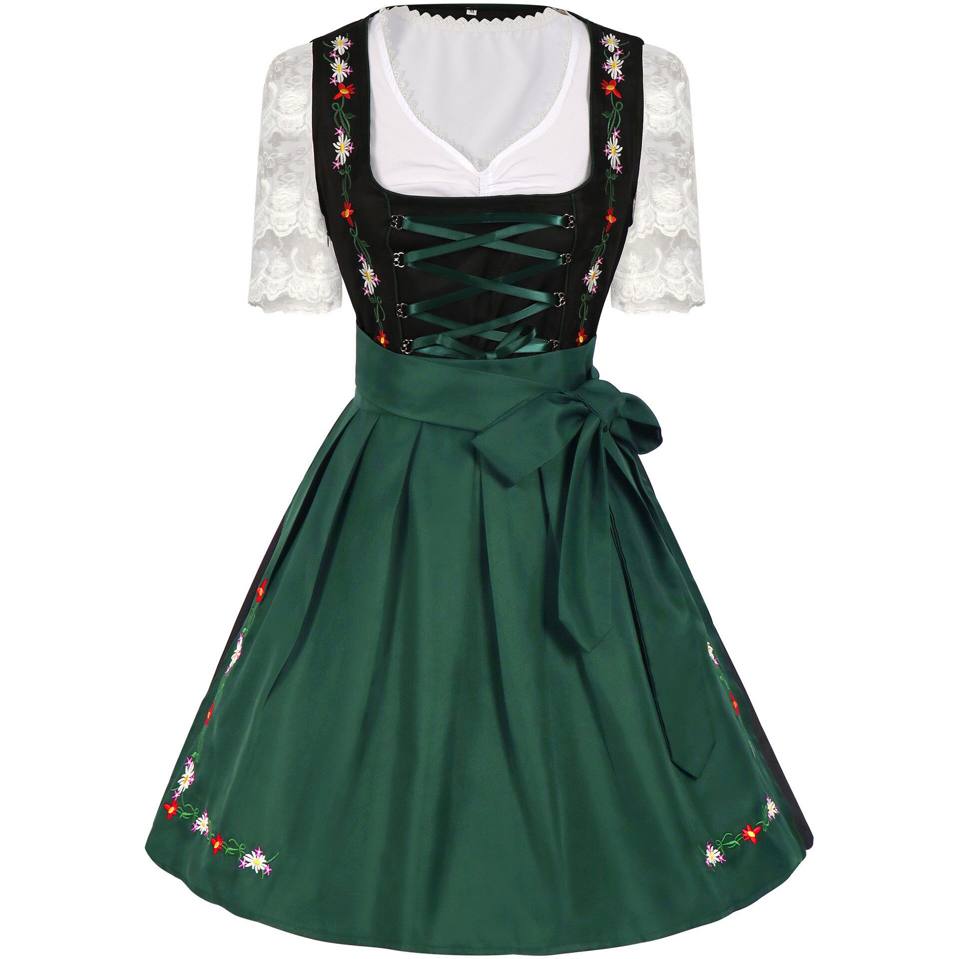 Bavarian Princess Forest Green Lace Sleeve Dirndl