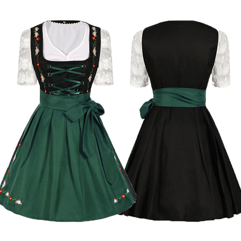 Bavarian Princess Forest Green Lace Sleeve Dirndl