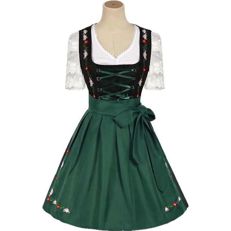 Bavarian Princess Forest Green Lace Sleeve Dirndl