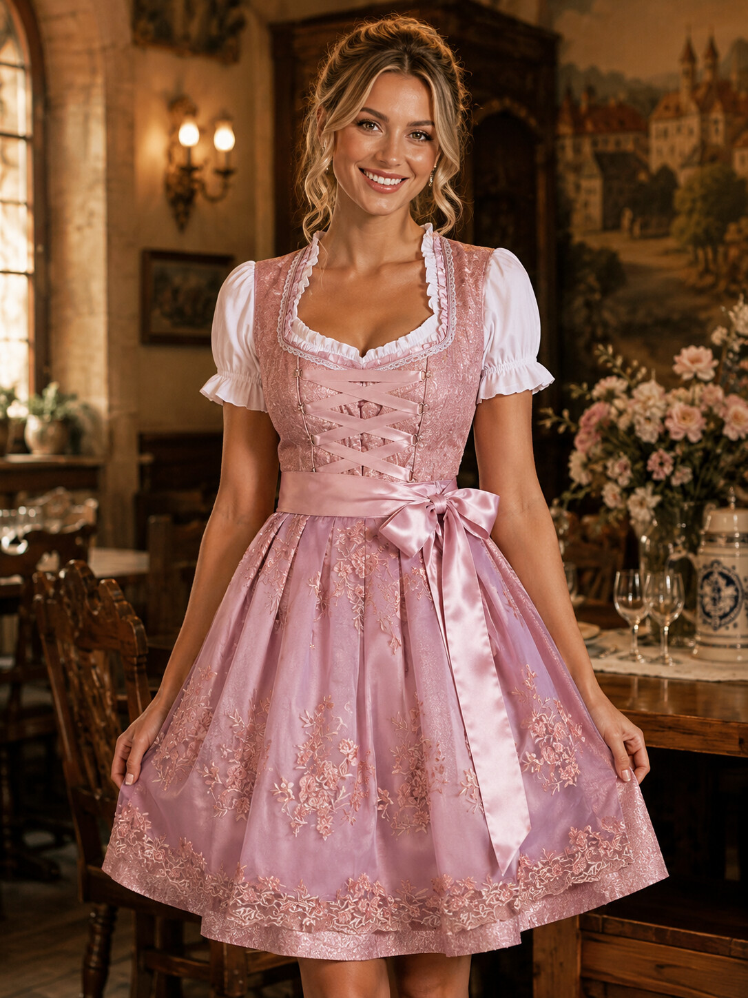 Bavarian Princess Blush Lace Dirndl