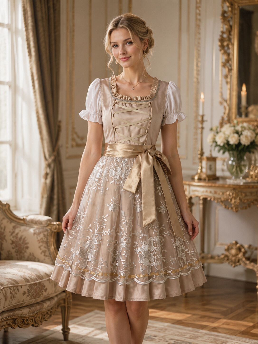 Bavarian Princess Champagne Lace Dirndl