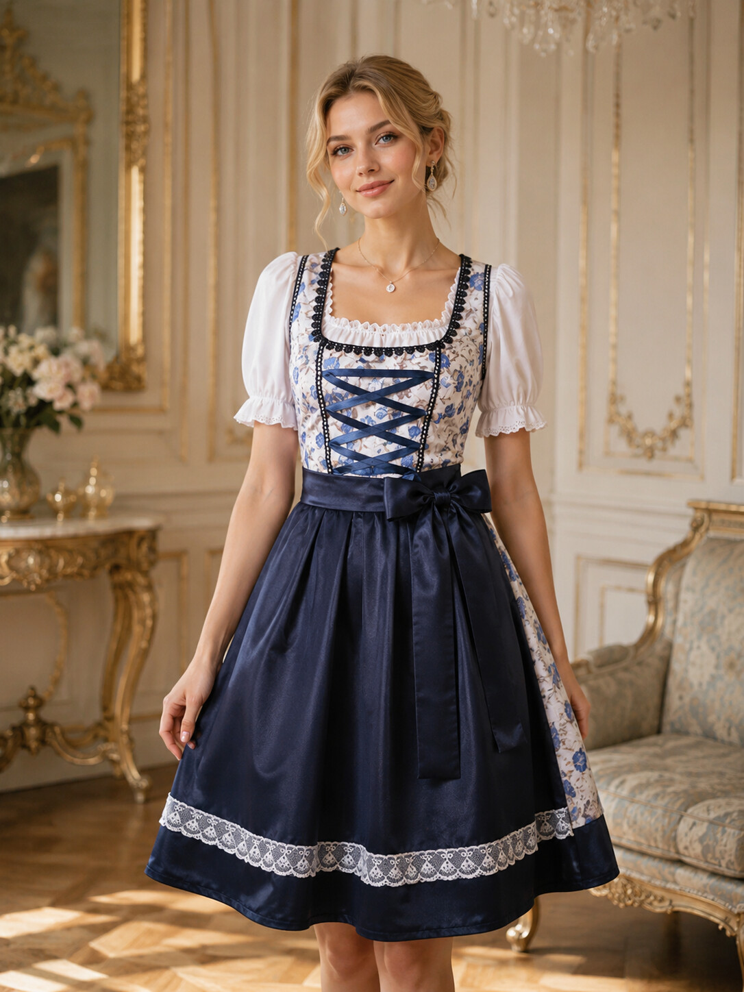 Rosalie Elegant Bavarian Princess Dirndl with Floral Bodic