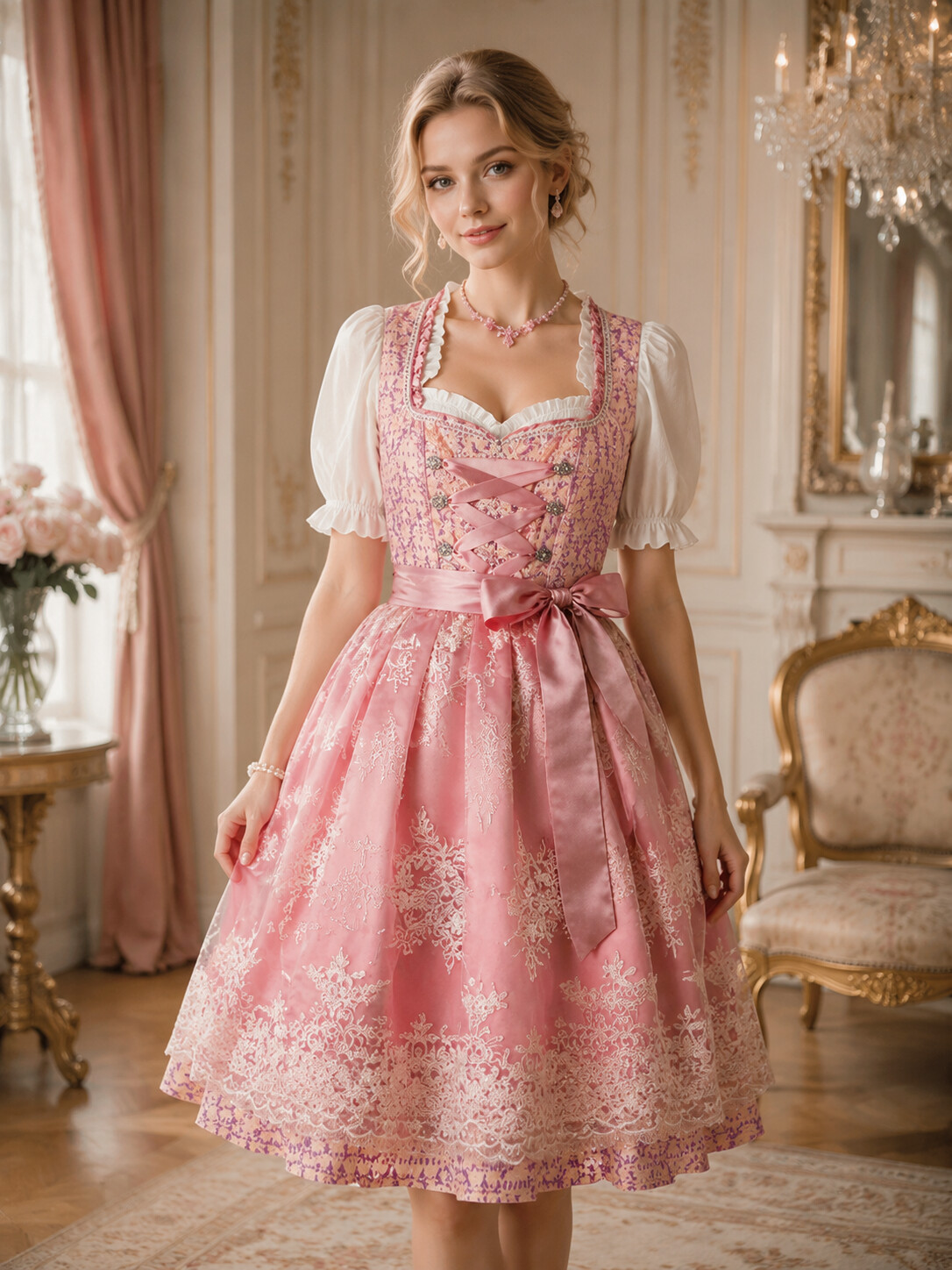 Bavarian Princess Dusty Rose Lace Dirndl