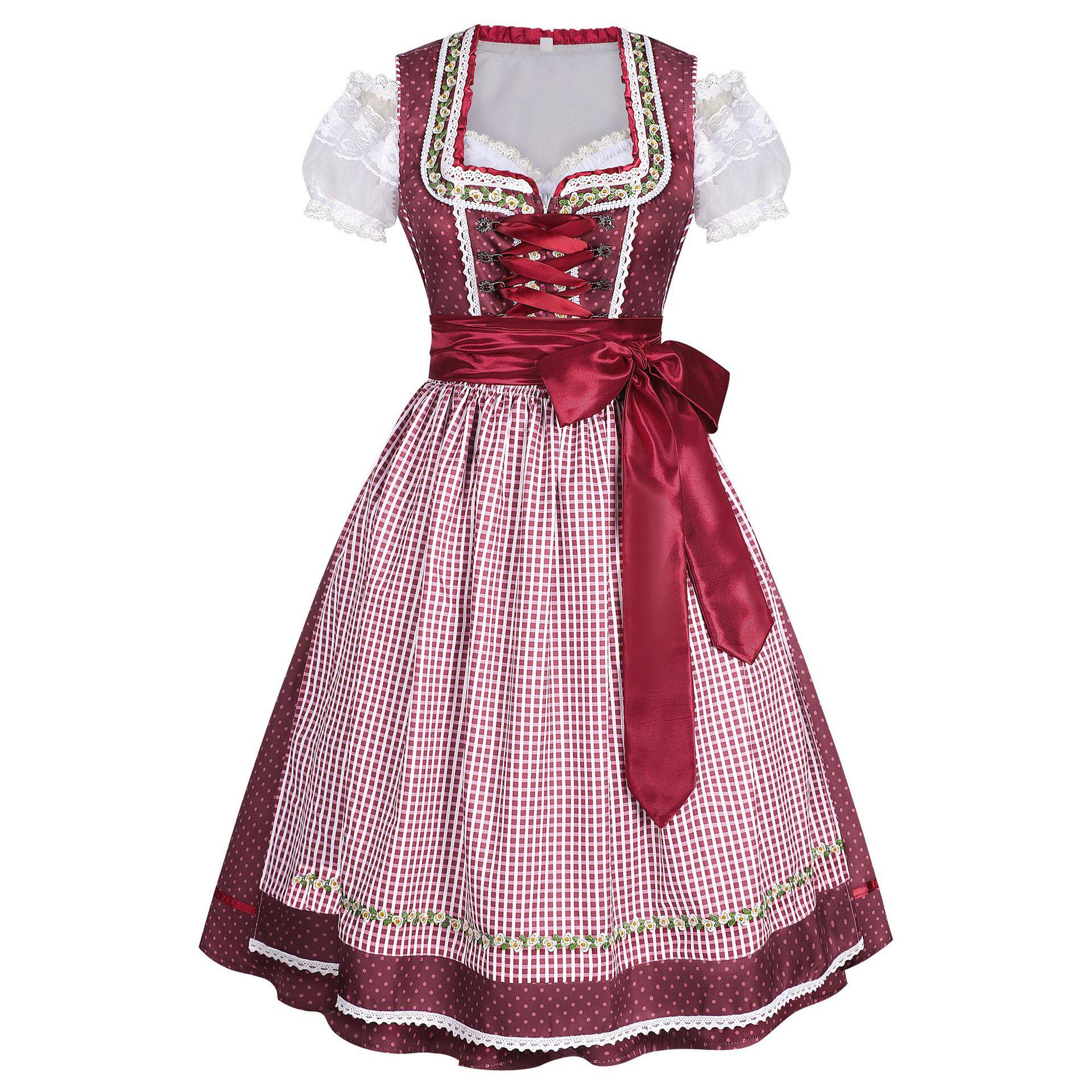 Rosalie Elegant Bavarian Princess Dirndl with Burgundy Satin Bow