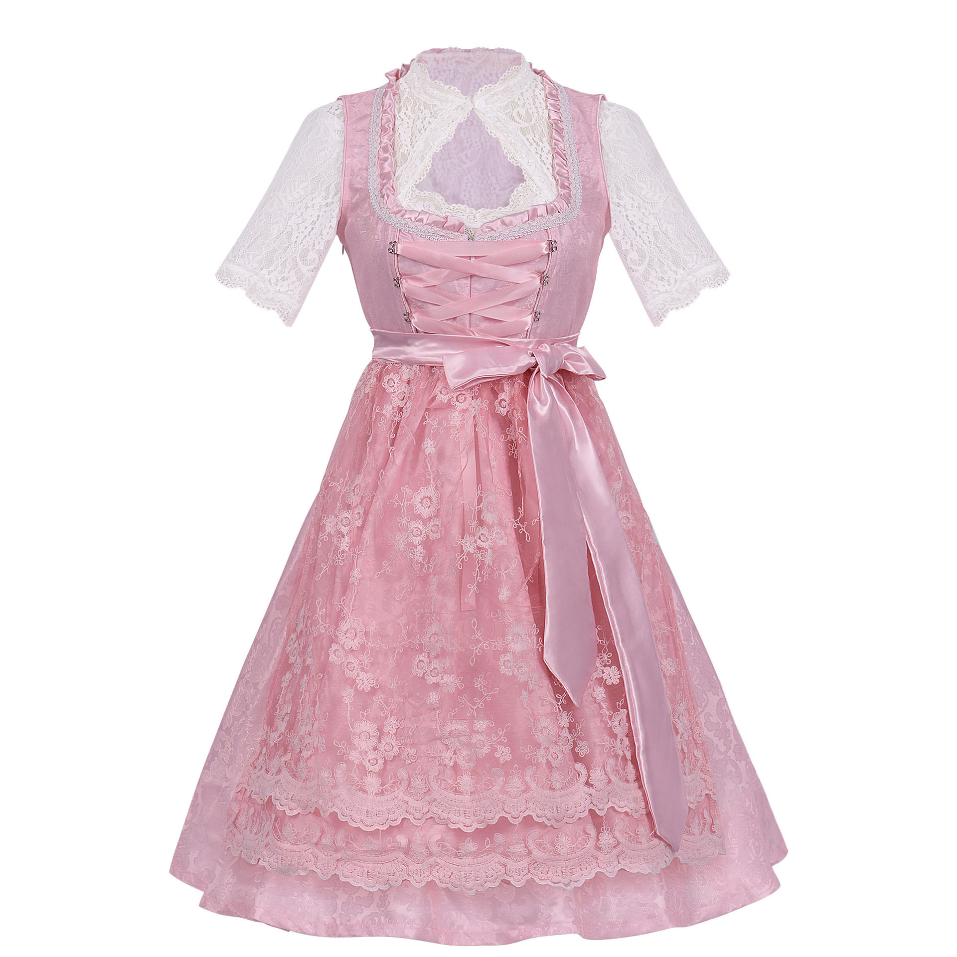 Rosalie Elegant Pink Princess Dirndl with Satin Bow