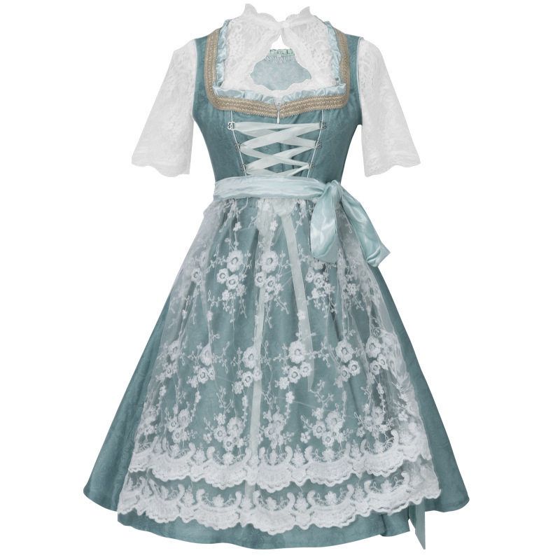 Rosalie Sage Green Bavarian Dirndl – Floral Lace Princess Oktoberfest Dress
