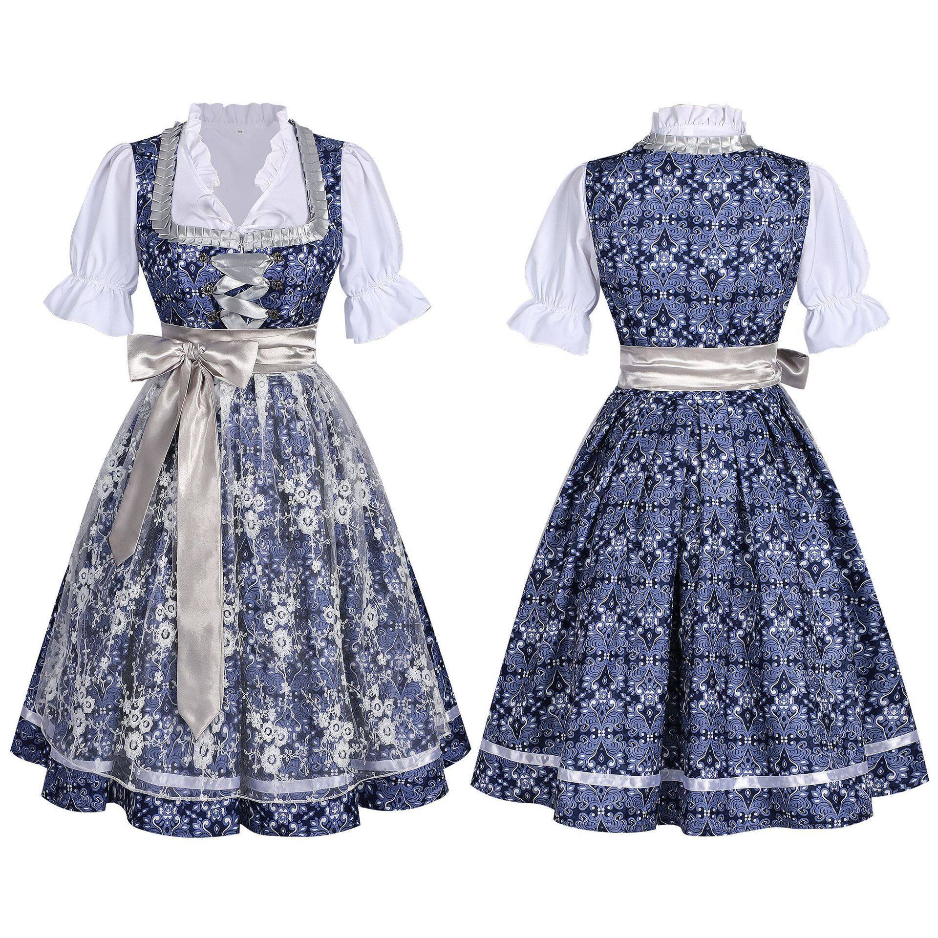 Rosalie Elegant Bavarian Princess Dirndl with Silver Satin Apron