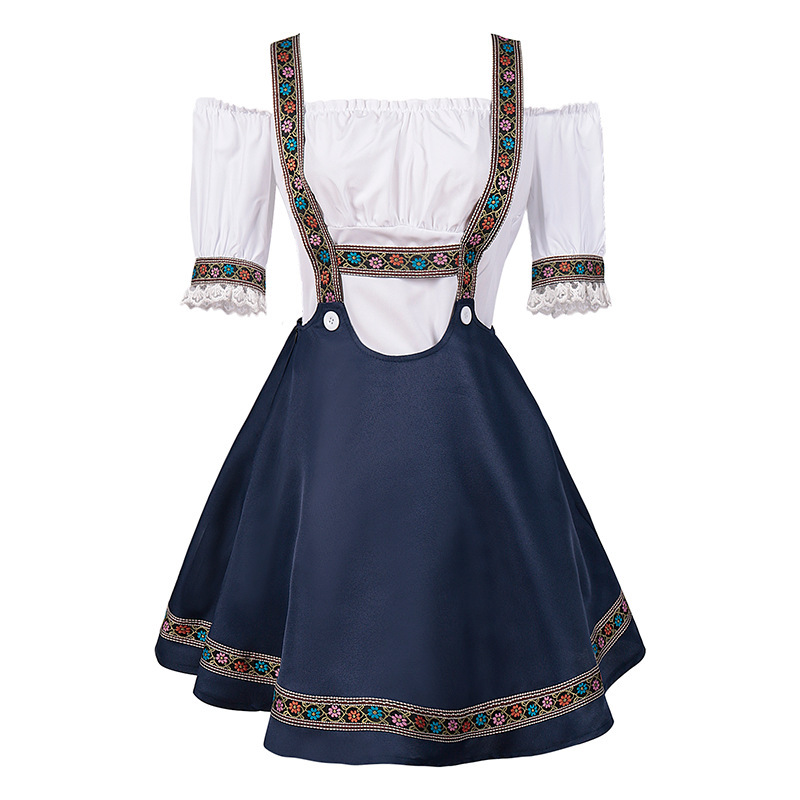 Vintage Navy Blue Bavarian Dirndl with Floral Embroidery
