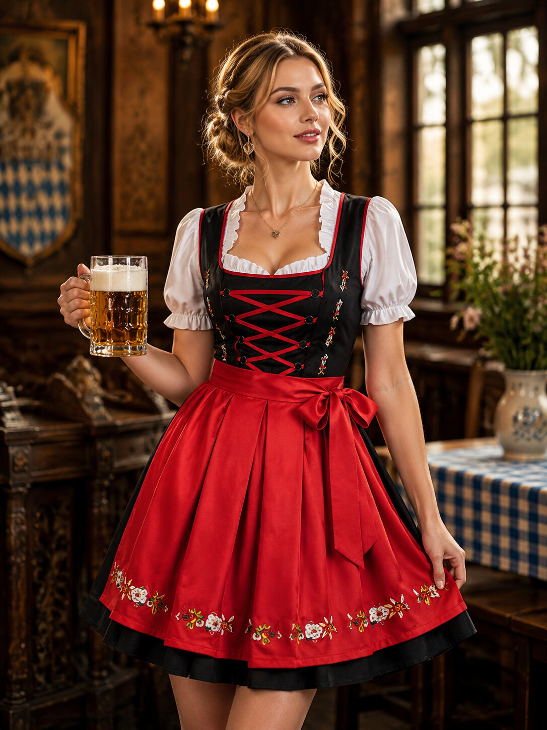 Rosalie Elegant Bavarian Princess Dirndl with Rose Embroidery