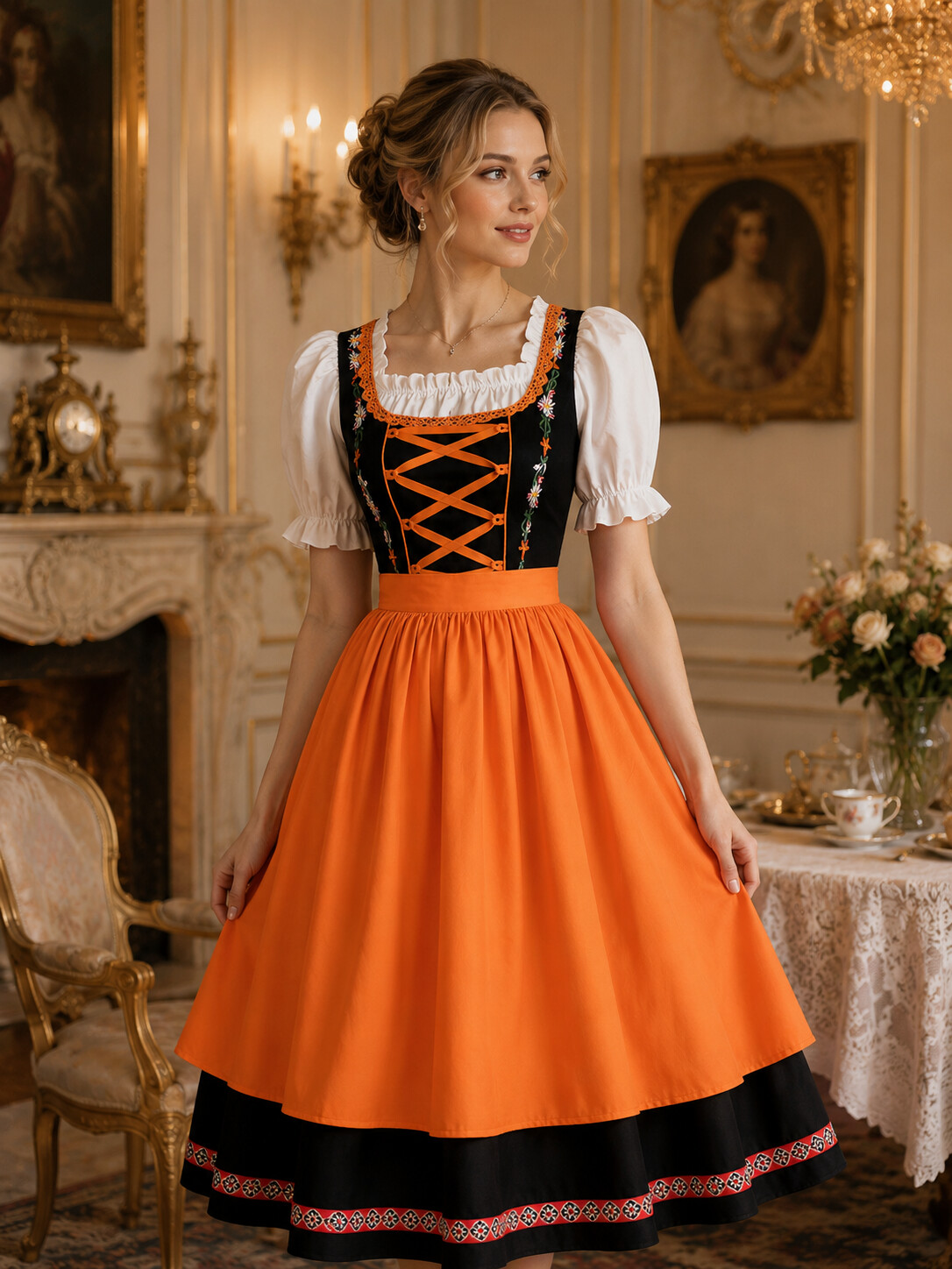 Rosalie Vibrant Orange Bavarian Dirndl
