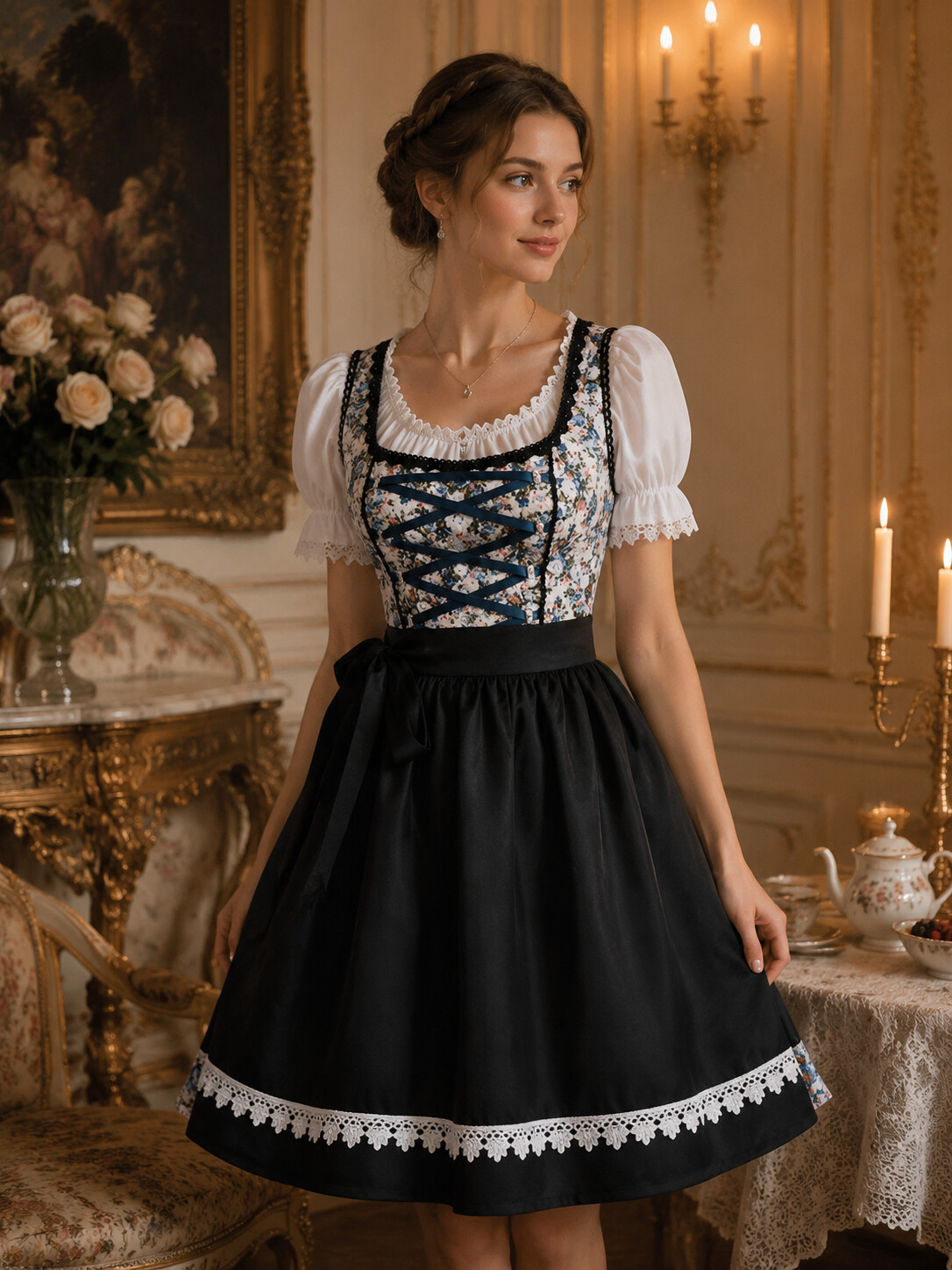 Rosalie Elegant Bavarian Princess Dirndl with Floral Bodice