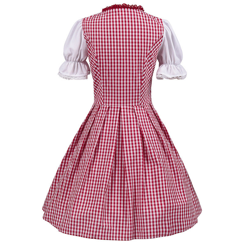 Rosalie Elegant Red Gingham Bavarian Princess Dirndl with Satin Apron – Oktoberfest Costume