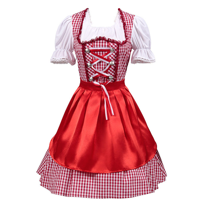 Rosalie Elegant Red Gingham Bavarian Princess Dirndl with Satin Apron – Oktoberfest Costume