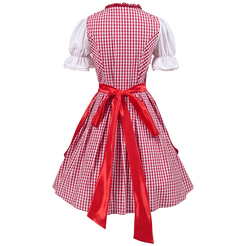 Rosalie Elegant Red Gingham Bavarian Princess Dirndl with Satin Apron – Oktoberfest Costume