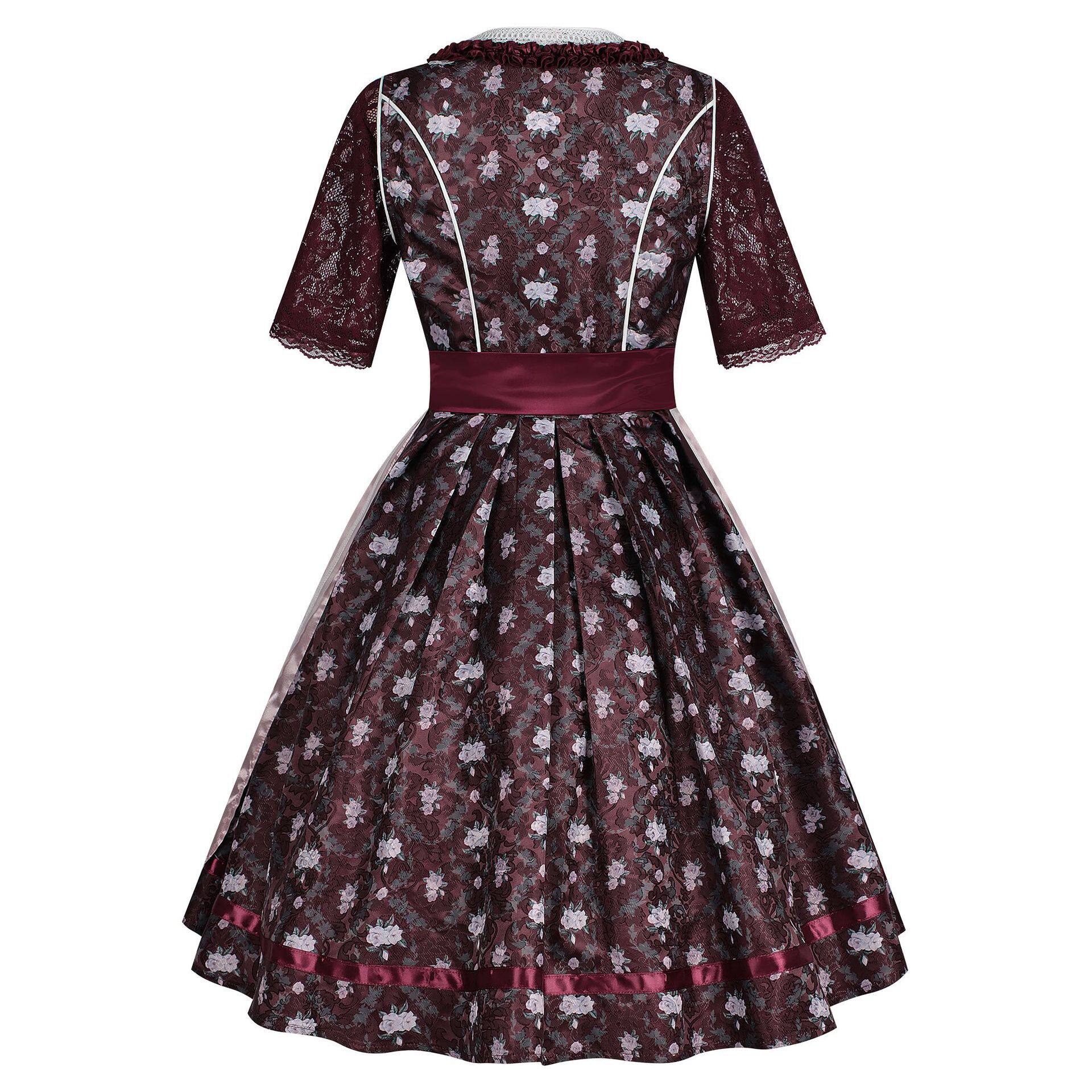 Rosalie Elegant Claret Princess Dirndl with Lace Apron