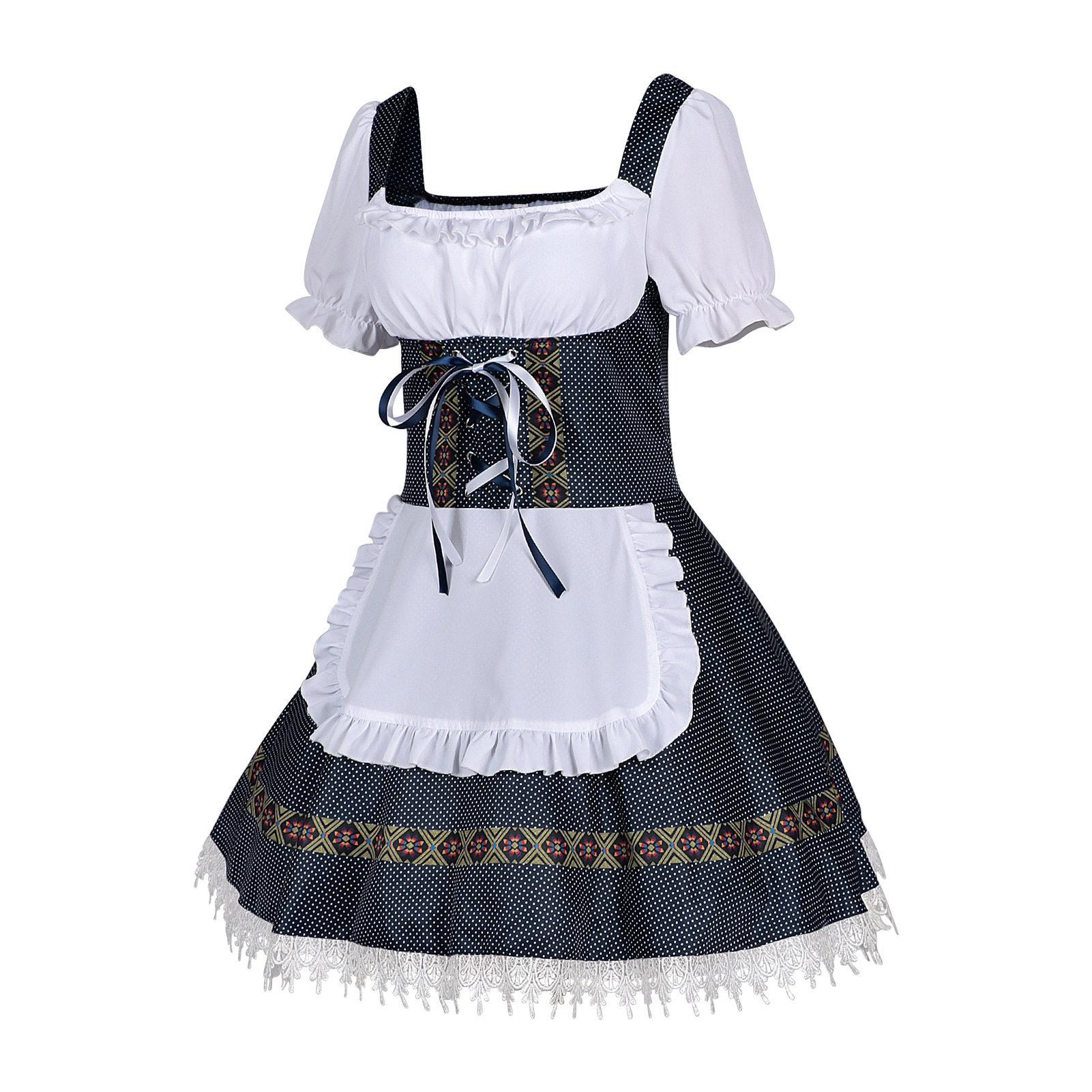 Premium Bavarian Princess Dirndl Set: Traditional German Oktoberfest Lace-Trim Dress & Blouse Outfit
