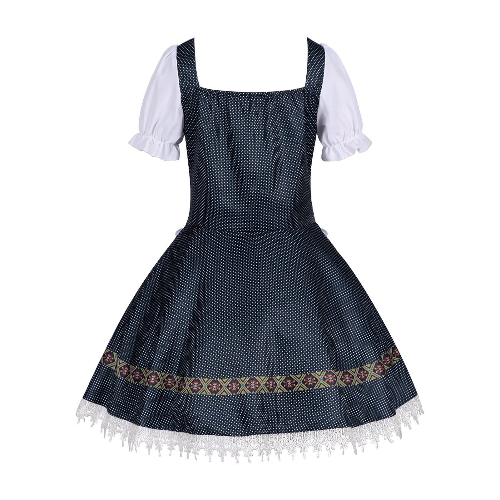 Premium Bavarian Princess Dirndl Set: Traditional German Oktoberfest Lace-Trim Dress & Blouse Outfit